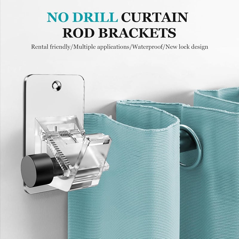 BMONATY Adhesive No Drill Curtain Rod Brackets - Heavy Duty 30LB Holders for Bathroom Bedroom Kitchen, Universal Damage-Free Window Rod Hooks with Nail-Free Installation (8PC Transparent) - Image 3